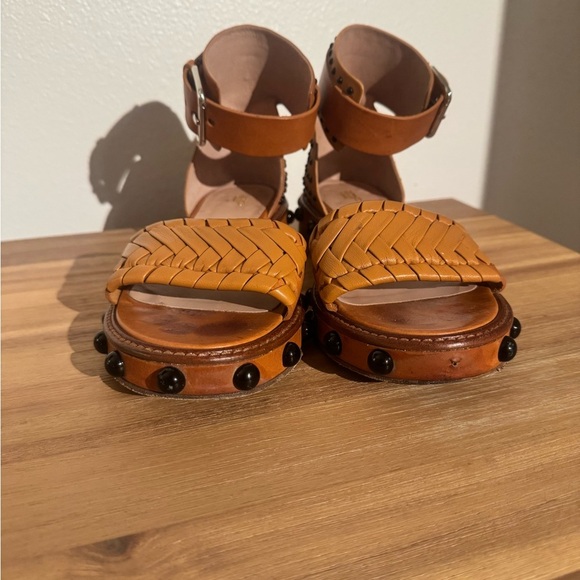 Valentino Garavani Red Leather Strappy Sandals Brown Studded Size 39 US 9 Brown - Picture 3 of 11